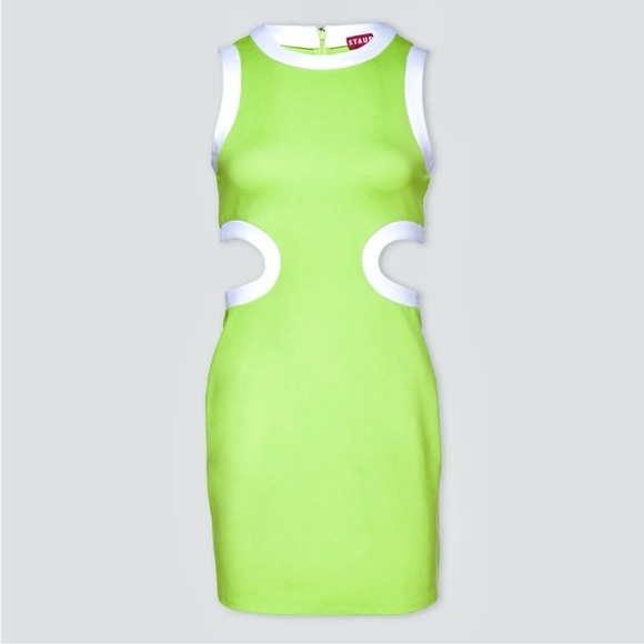 NWT STAUD Mini Dolce Dress Lime/White - Picture 4 of 8